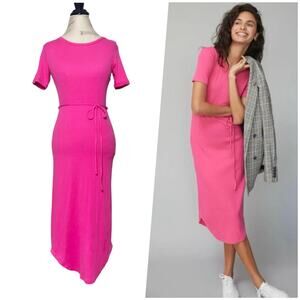 Saturday Sunday | Women | Addy Hot Pink Ribbed Jersey Knit Midi Dress | Sz XS